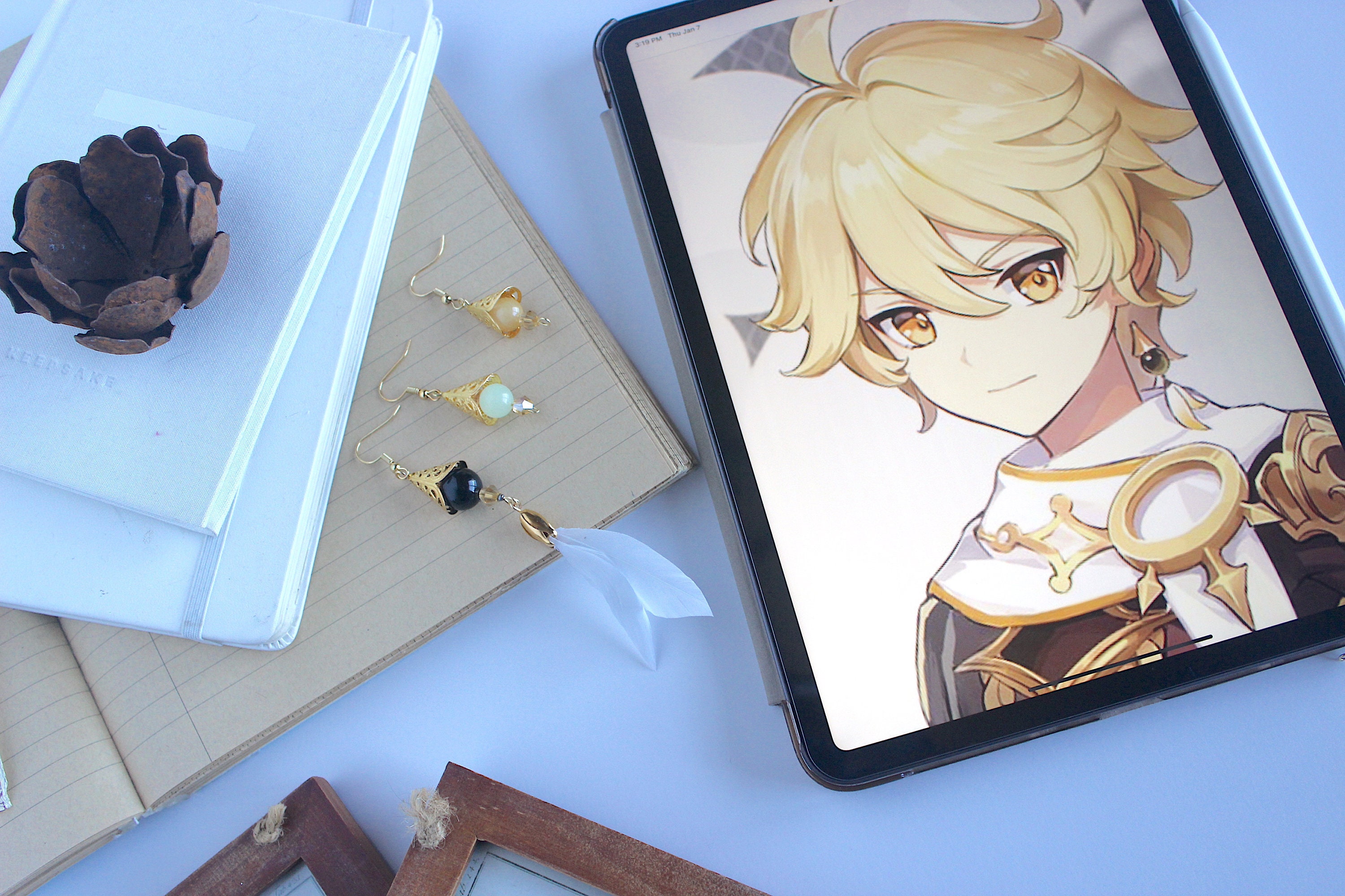 Aether Earring Genshin Impact Cosplay Earring, non pierced clip on, Genshin impact Jewelry