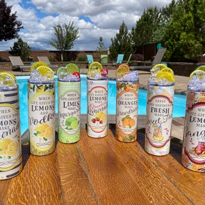 20oz Tumbler Fruit topper Tumbler with 3D topper When life gives you Hot or cold drink tumbler Gift tumbler Party tumbler