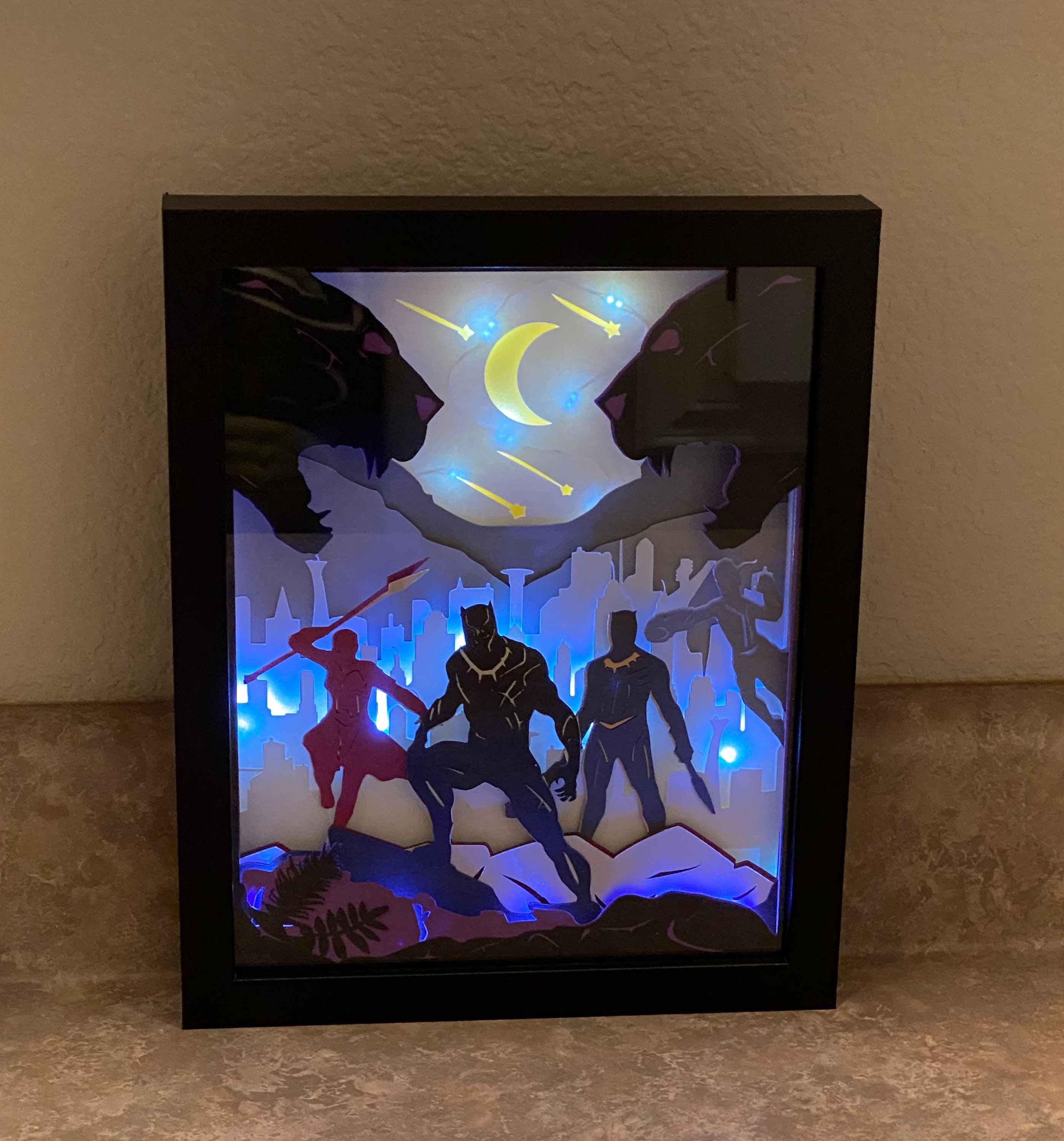 Black Panther 3D Inspired Lighted Shadow Box - Etsy