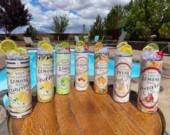 20oz Tumbler Fruit topper bundle/sets Tumbler with 3D topper When life gives you Hot or cold drink tumbler Gift tumbler Party tumbler