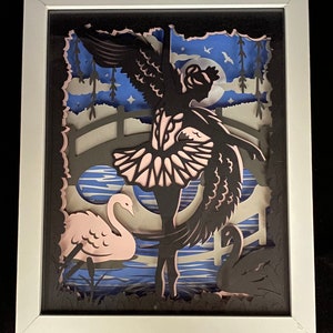 Swan Lake Ballet Dance inspired 3D lighted shadow box