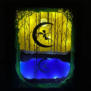 Tinkerbell on the moon inspired lighted 3D Shadow Box