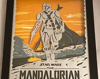 Mandalorian inspired lighted shadow box