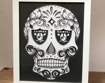 Raiders skull inspired lighted shadow box