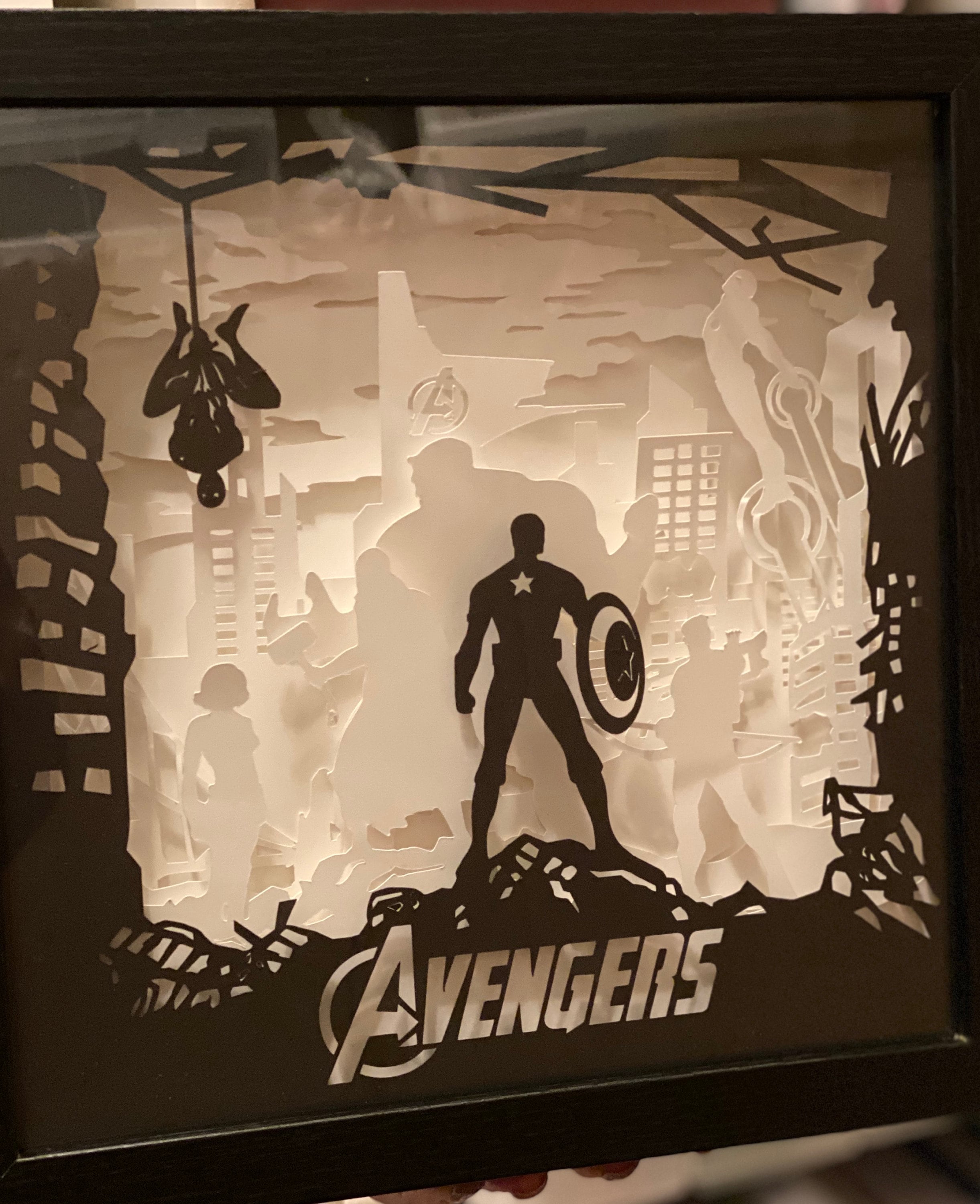 Avengers inspired lighted shadow box | Etsy