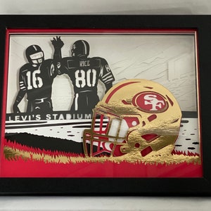 San Francisco 49ers inspired lighted shadow box with Montana and Rice