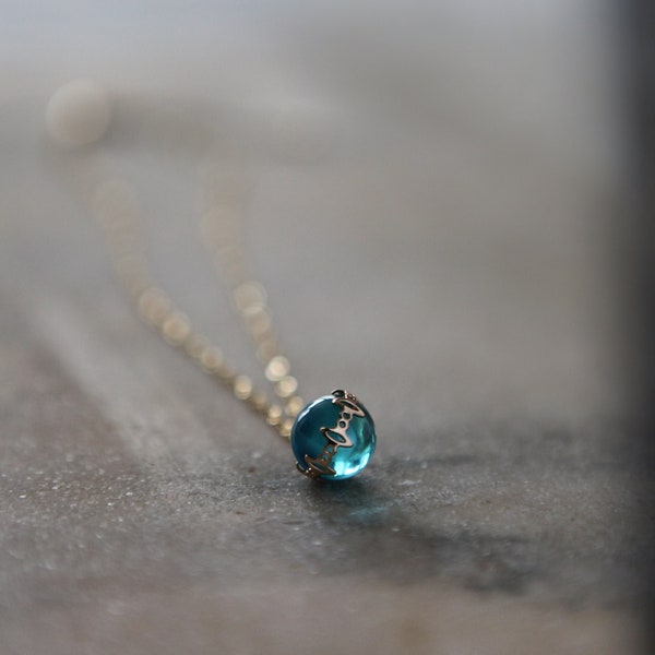 Turquoise  Blue Crystal Gold  Necklace. Turquoise Necklace. December birthstone Necklace.