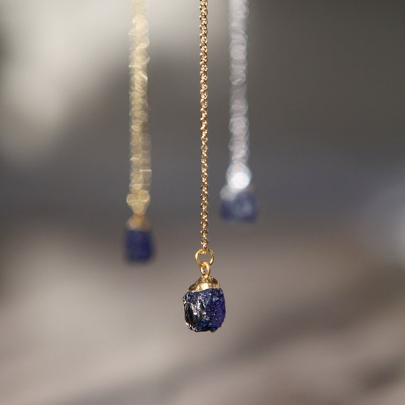 Raw Sapphire Healing Crystal Gold Necklace. Sapphire Necklace