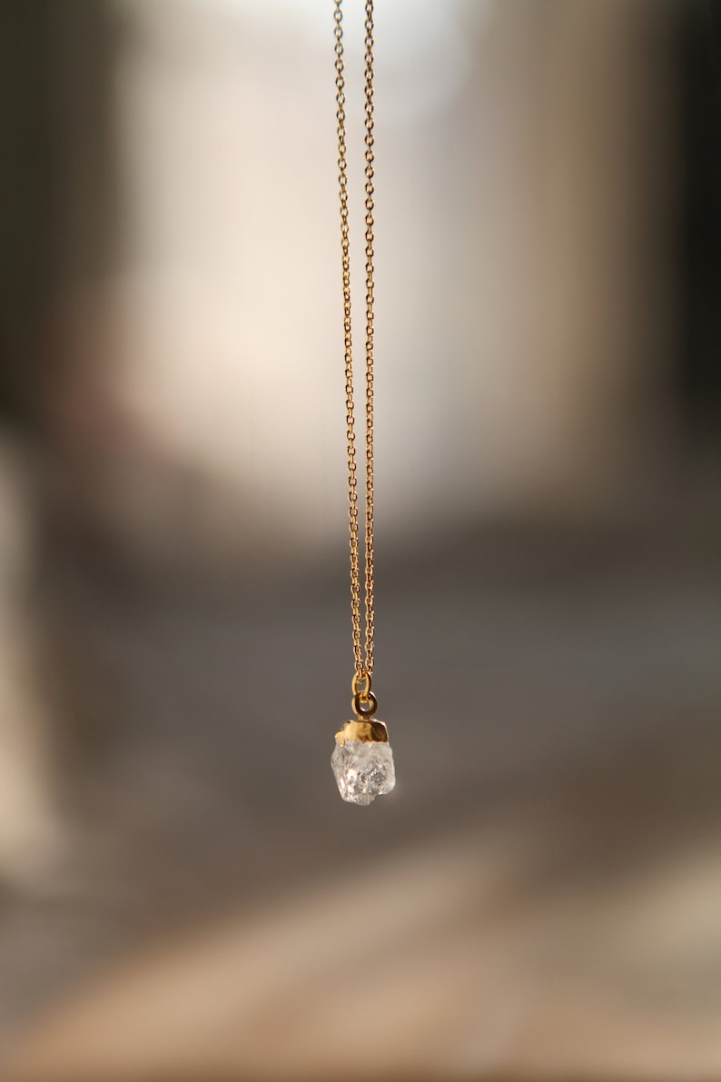 Raw Crystal Clear Quartz Healing Gold Necklace. Clear Quartz Necklace.April birthstone Necklace.Raw Crystal Quartz Pendant.Mothers Day Gift image 4