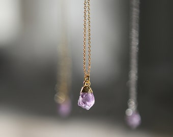 Raw Amethyst Healing Crystal Gold Necklace.February birthstone Necklace. Raw Amethyst  Pendant. Anxiety Necklace.Mothers Day Gift