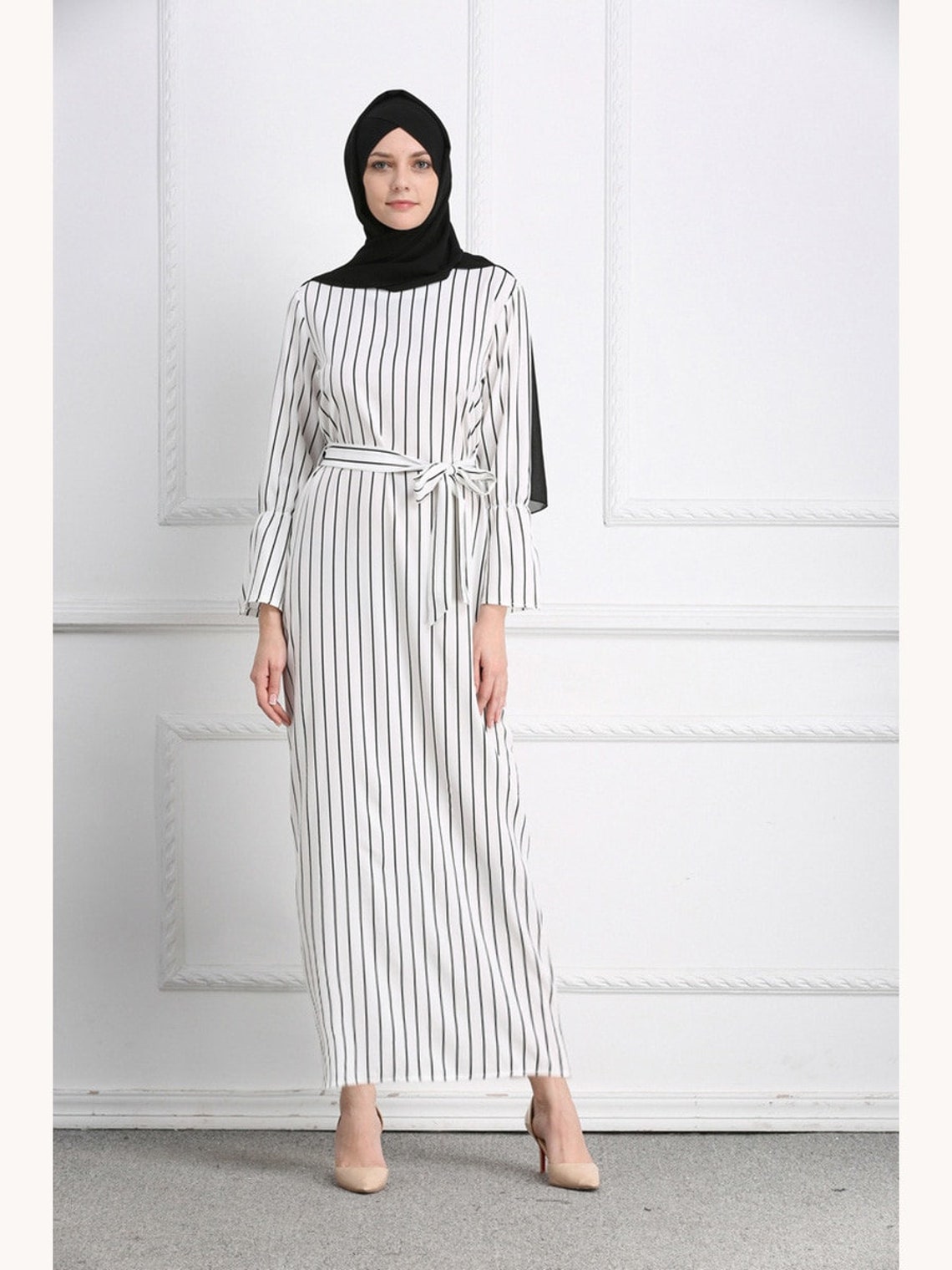  Abaya  Maxi Robe pour  femme musulmane avec ceinture de robe 