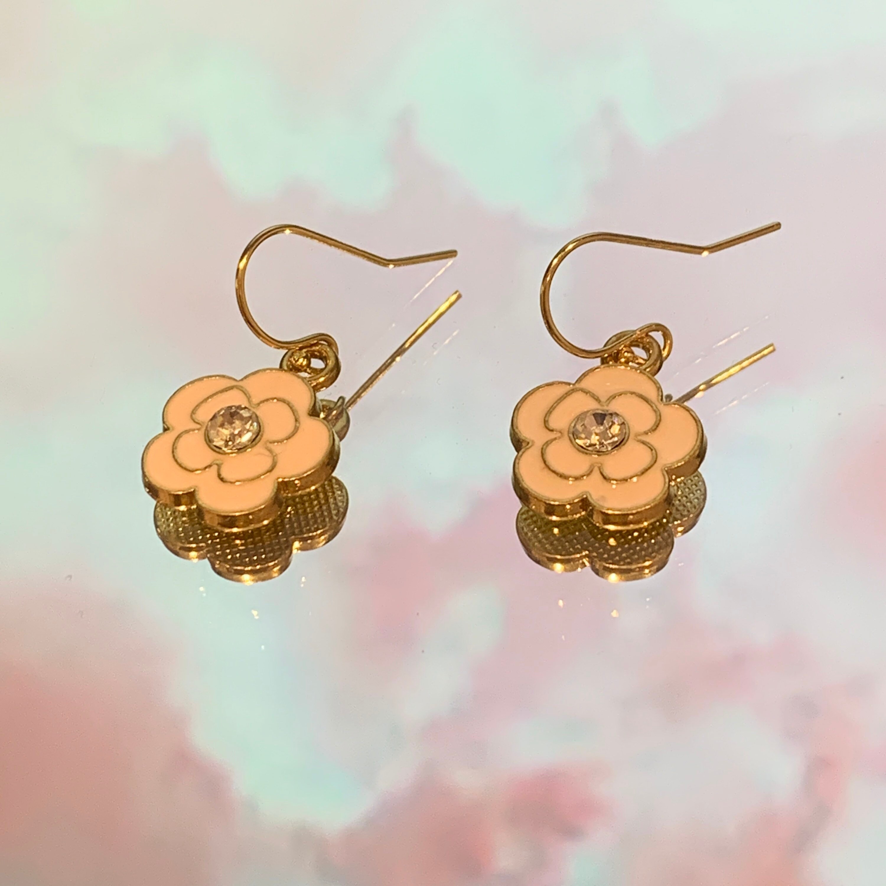 Pink flower dangling earrings READY TO SHIP Etsy