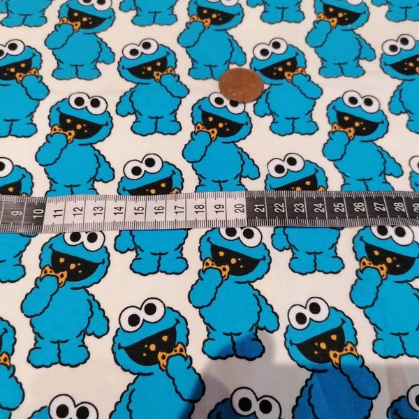 In stock - Cookie Monster stretch cotton fabric fat quarters perfect for making face masks and crafting approx 50x50cm