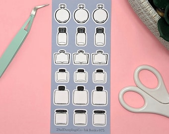 Adesivi per bottiglie di inchiostro / Barattoli di vetro illustrati / Contenitori in miniatura / Penne stilografiche / Cancelleria / Diario / Agenda / Lei / Lui / Regali