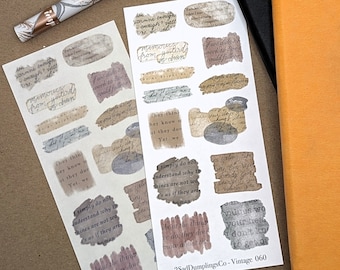 Vintage Text Stickers for Scrapbook and Collage | Stickers for Layering Ephemera | Traveler's Notebook Stickers | Journaling Supplies