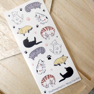 Hoja de pegatinas de gatos durmiendo / Gatitos durmiendo / Pegatinas de siestas de gato / Adorables amigos felinos / Regalos para dueños de gatos / Arte con patas de gatito
