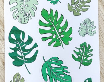 Pegatinas de hojas de monstera / Pegatinas de hojas tropicales / Arte de hojas de palma / Bullet Journal minimalista / Pegatinas de planificador de verano / Pegatinas de plantas de interior