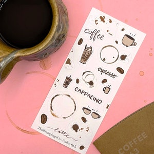 Coffee Stickers for Journal | Coffee Cup Stain Stickers | Latte Art Stickers | Coffee Bean Stickers | Espresso Drinks | Cappacino Stickers