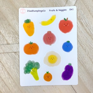 Stickers fruits et légumes mignons / Stickers épicerie / Stickers marché fermier / Stickers éducatifs pour enfants / Stickers suivi de santé