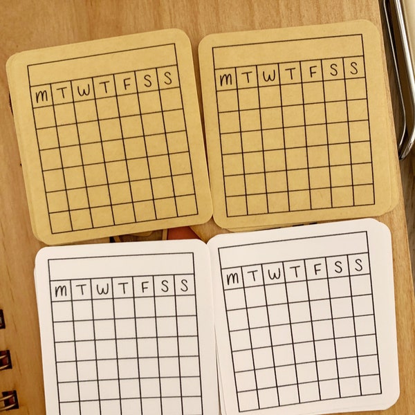 Habit Tracker Stickers (Kraft and White) / Mini Calendar Stickers, Bullet Journal Calendar / Blank Month Grid / Monday Start / Kraft Bujo