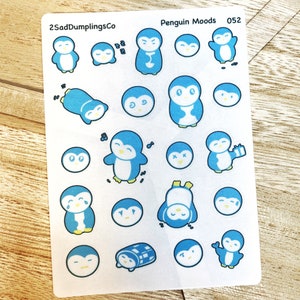 Schattige pinguïnstickers voor journaling | Humeurige pinguïnkunst | Emotiestickers | Happy Baby-pinguïn | Kawaii plannerstickers | Bulletjournaal