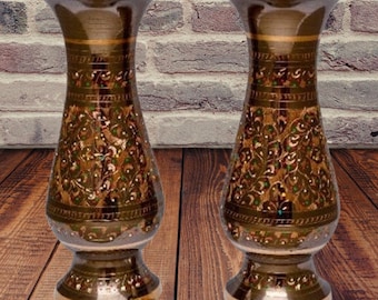 Decorative Vintage Antique Style Handcrafted Flower Pot, Handmade Brass Vase, Hand Engraved, Polished & Etched