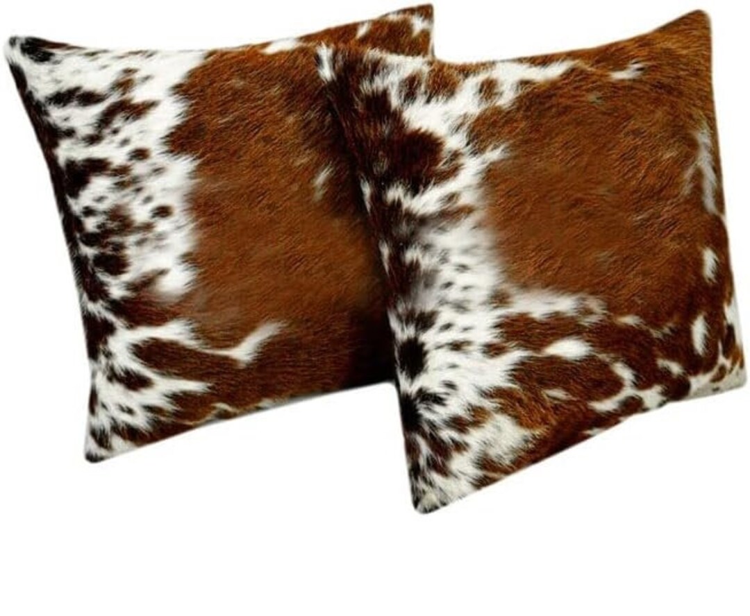 Cowhide Pillow Cover Brown and White Cowhide Cushion Natural Hair on