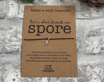 Friends are spore, Make a wish bracelet, Friendship Gift, Mushroom Charm bracelet, Penpal Gift, Loved one keepsake, Funny pun gift, Present