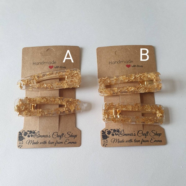 Gold Leaf Hair Clips, Accessories, Sparkly, Glitter, Girly, Handmade, Resin, Easter Present, Gifts for Her, Daughter, Teen, Child, Sister