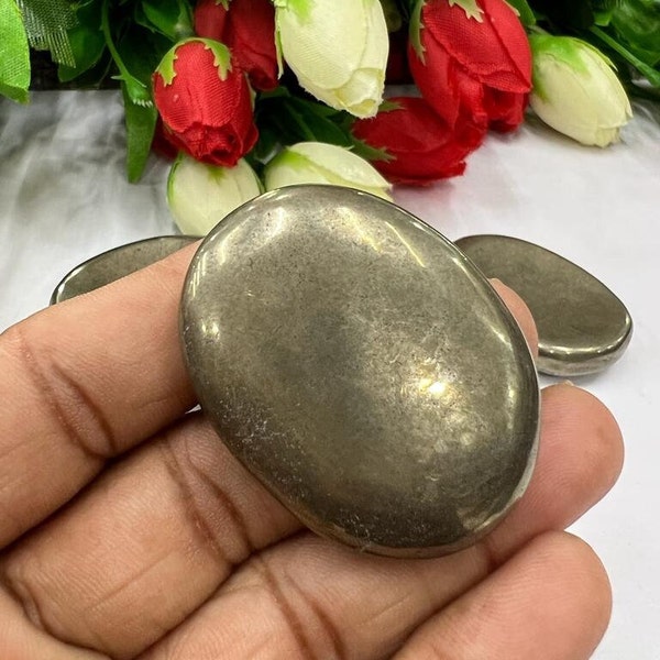 Pyrite Oval Shape Worry Stone-Pocket Palm Stone - Thumb Stone, Healing Worry Stone, Chakra Worry Stone, Size 30x40MM