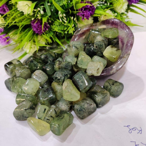 Vibrant Green Prehnite With Forest Green Epidote Tumbled Stone For Truth,Sensitivity & Sincerity