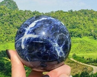 40mm Sodalite Stone Sphere Orb Ball with Wooden Stand