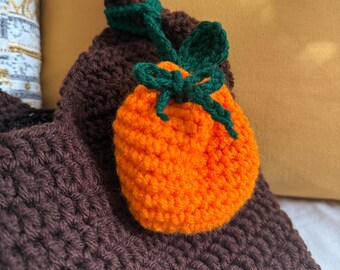 Fruit Drawstring Pouch | Bag Charm | Crochet Trinket Pouch | Orange, Tomato, Lemon Pouch