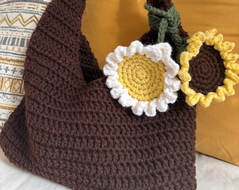 Crochet Brown Tote Bag | Crochet Shoulder Bag | Everyday Bag