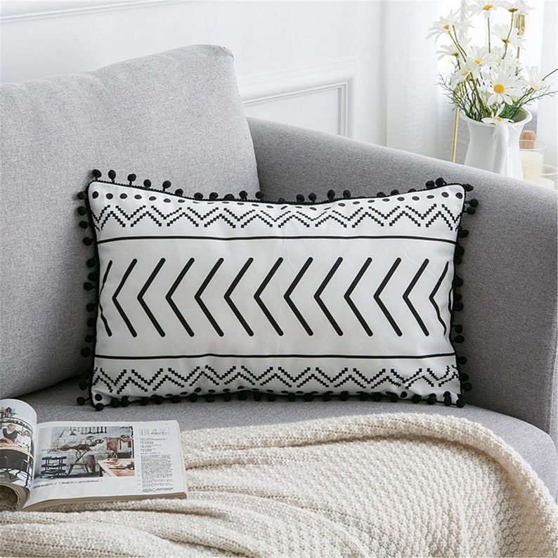 Black and White Pillow Cover12 X 20boho Geometric Throw Etsy
