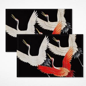 Ancient Painting Chinoiserie Crane Placemat Set 12&quot;x18&quot; Oriental Decor Birds Art Cloth Placemat for Party Kitchen Decor Housewarming Gift