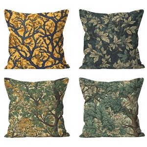 Tree Branches Foliage Throw Pillow Cover, Dark Green and Yellow  Forest Vintage Decorative Cushion Cover, Farmhouse Natural Pillowcase 12x20