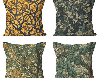 Tree Branches Foliage Throw Pillow Cover, Dark Green and Yellow  Forest Vintage Decorative Cushion Cover, Farmhouse Natural Pillowcase 12x20