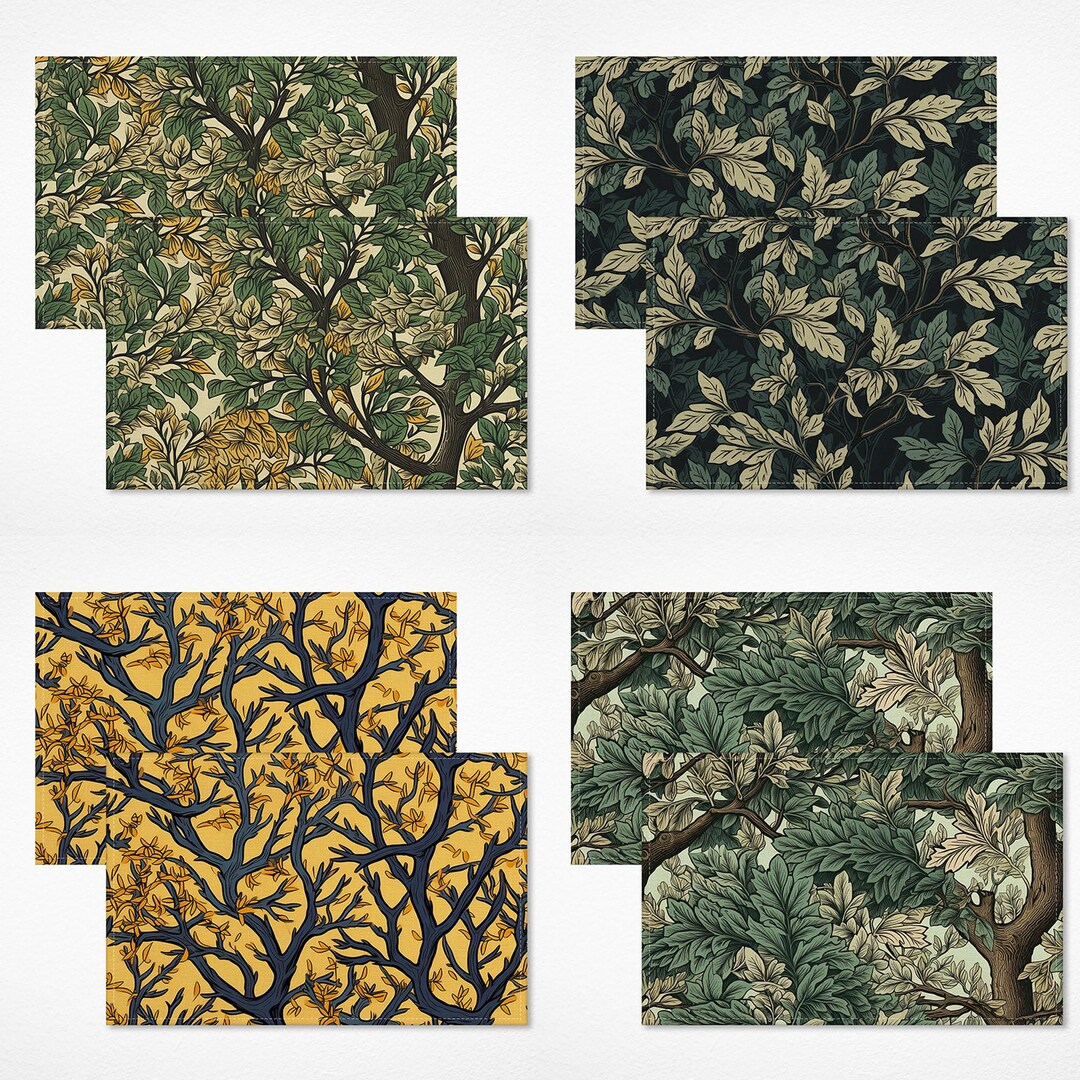 Tree Branches Foliage Placemats Sets 12x18inch Dark Green/yellow Forest ...