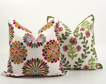 18 x 18 inch bloem geborduurde sierkussenhoes - Boho boerderij vierkante kussensloop geborduurd decor kussenhoes voor woonkamer slaapbank