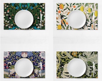 William Morris Floral Table Placemats Sets 12x18in Old fashion Classic Decor Personalise Placemat - Cloth Placemats for Party Kitchen Decor