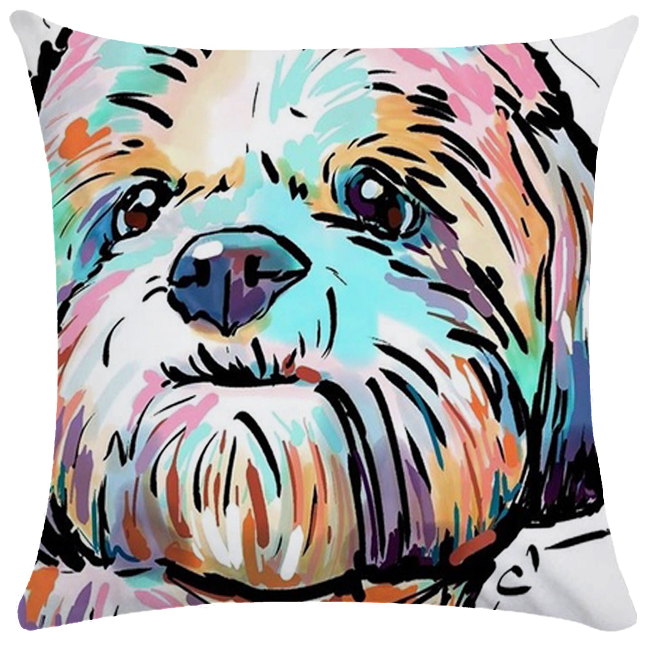 Pillow cover Dog portrait Cute Throw pillow caseSquare Etsy