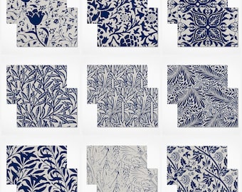 9 Style Indigo Placemats Sets 12x18in Tulip Vine Leaf Table Dinning Mats William Morris Flower Cloth Placemat for Party Kitchen Dining Decor