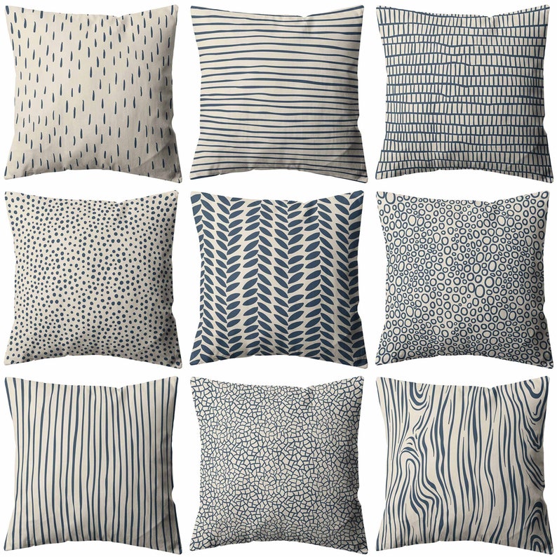 Monochrome Geometric Decorative Cushion Cover , Pale Blue Scandinavian Leaves Pattern Couch Pillow Covers, Square / Lumbar Pillow in 7 Sizes image 1