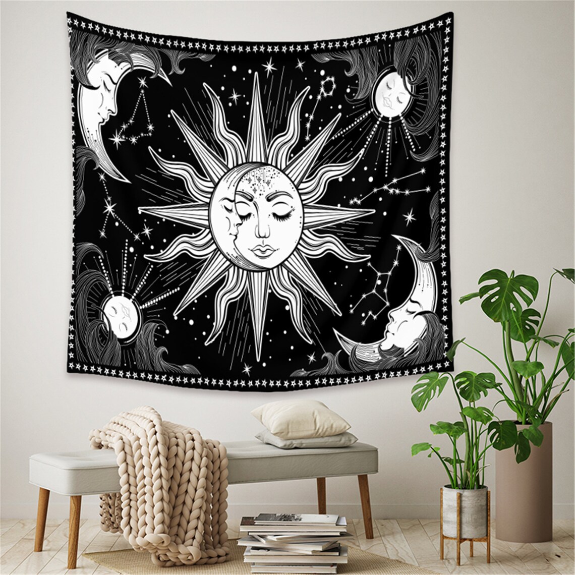 Black sun TapestryMoon tapestry Wall hangingsWall Art Etsy