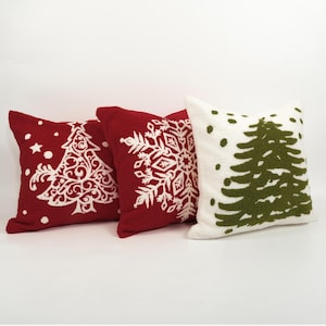 Warm Winter Throw Pillow Cover 18x18 Christmas Snowflakes Embroidery Pillow Cover,Teddy Velvet Pillow Cover,Christmas Tree/Elk Cushion Cover