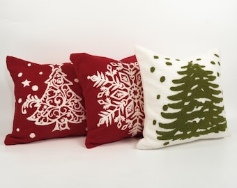 Warme winterse sierkussenhoes 18x18 cm met kerstsneeuwvlokkenborduurwerk, fluwelen kussenhoes met teddybeerprint, kussenhoes met kerstboom-/elandmotief.