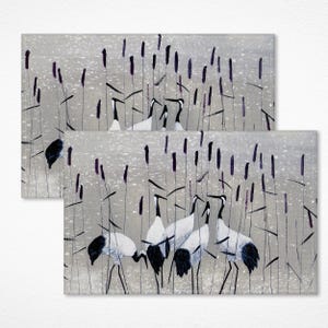 White Crane Art Placemat Set 12&quot;x18&quot;Chinoiserie Crane Placemat Oriental Decor Birds Cloth Placemat Table Mats for Party Kitchen Dining Decor