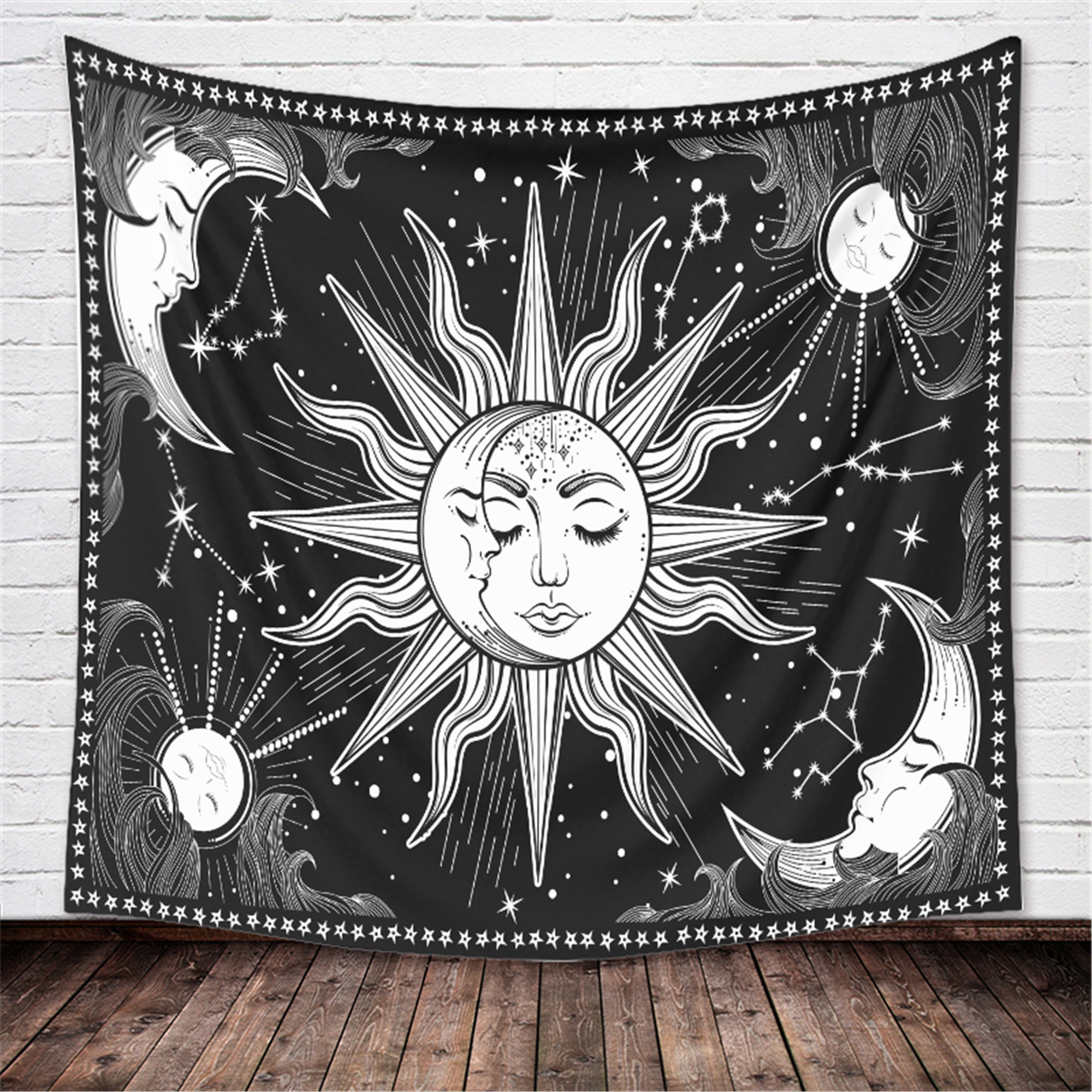 Black sun TapestryMoon tapestry Wall hangingsWall Art Etsy