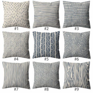 Monochrome Geometric Decorative Cushion Cover , Pale Blue Scandinavian Leaves Pattern Couch Pillow Covers, Square / Lumbar Pillow in 7 Sizes image 2